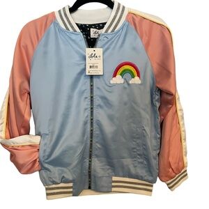 Lola + The Boys NWT Size 12 Sky Unicorn Satin Bomber